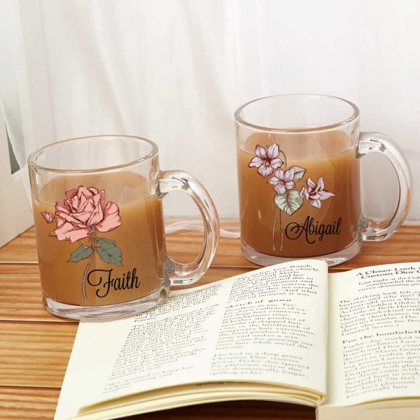 Personalized Birth Flower and Name Glass Cup