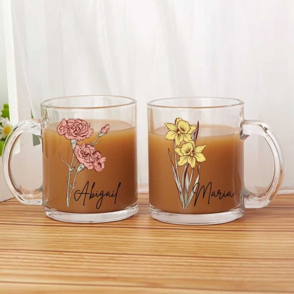 Personalized Birth Flower and Name Glass Cup