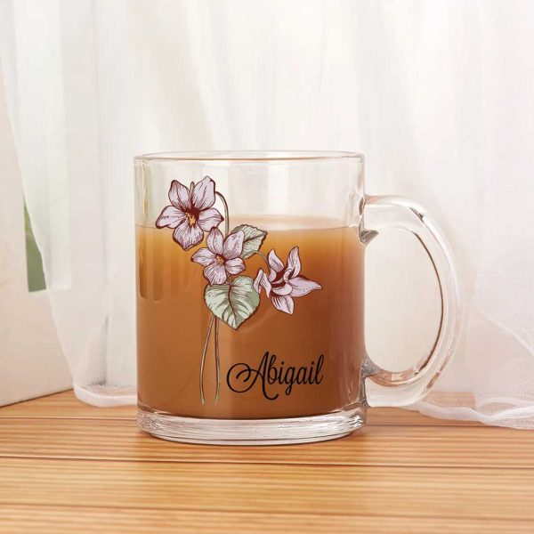 Personalized Birth Flower and Name Glass Cup