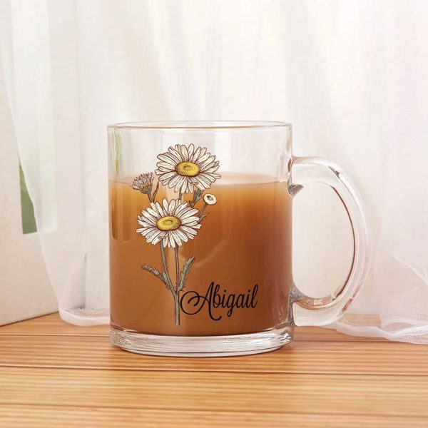 Personalized Birth Flower and Name Glass Cup