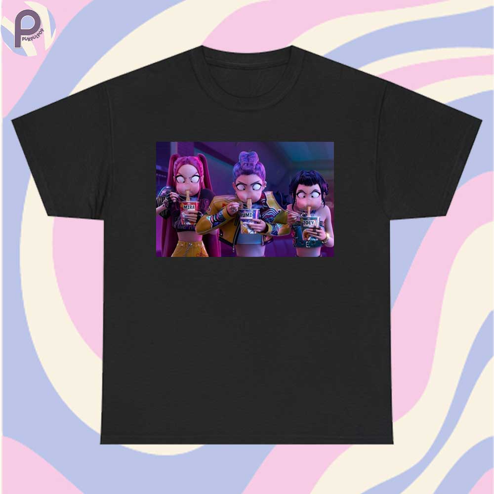 Huntrix Mira Rumi Zoey Eating Noodle Kpop Demon Hunters Shirt Huntrix Mira Rumi Zoey Eating Noodle Kpop Demon Hunters Shirt