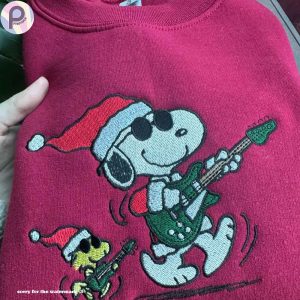 Snoopy Christmas Guitar Embroidered Shirt