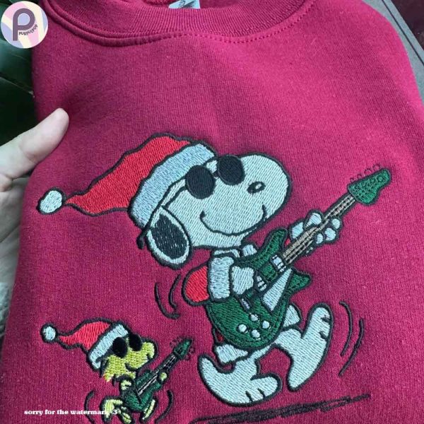 Snoopy Christmas Guitar Embroidered Shirt