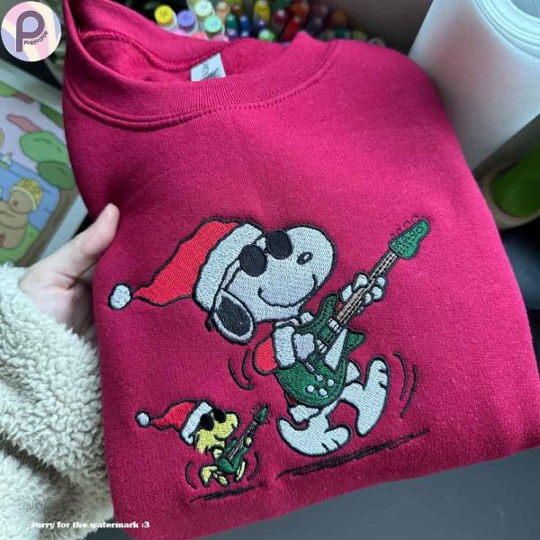 Snoopy Christmas Guitar Embroidered Shirt