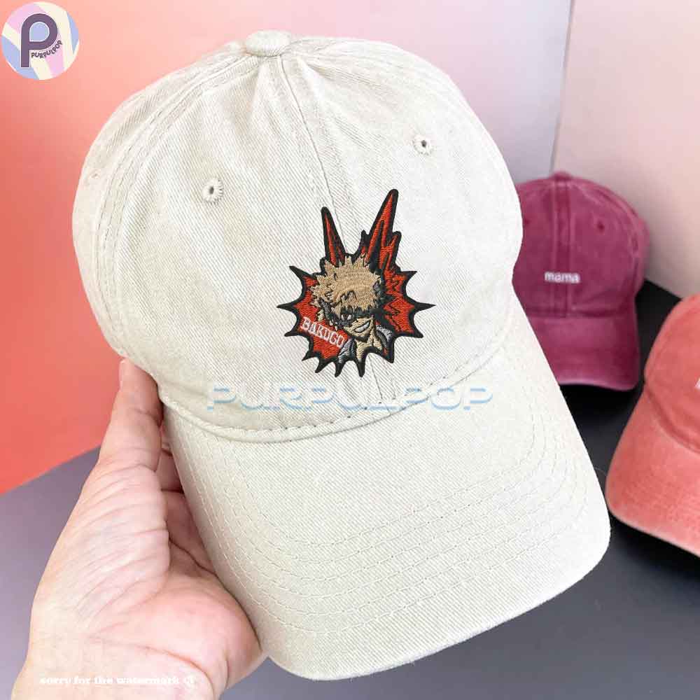 Bakugo Boom MHA Logo Embroidered Washed Hat Bakugo Boom MHA Logo Embroidered Washed Hat